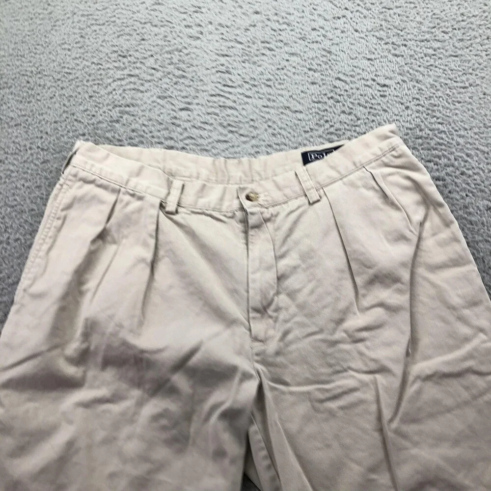 Polo Ralph Lauren Shorts Mens 34 Beige Chino Pleated 9 Inseam Classic Fit Summer
